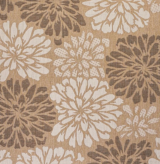 JONATHAN Y SMB110I-4SQ Zinnia Modern Floral Textured Weave Brown/Cream 4' Square Indoor/Outdoor Area Rug, Pet Friendly, Non-Shedding, Stain Resistant, Easy-Cleaning for Backyard, Patio, Porch