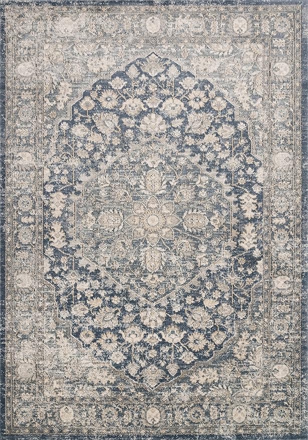 Loloi Teagan Collection 7'-11" x 10'-6" Area Rug in Denim/Mist - Large, Soft Neutral Rug, High-Traffic for Living Room, Bedroom, Home Office, Dining Area