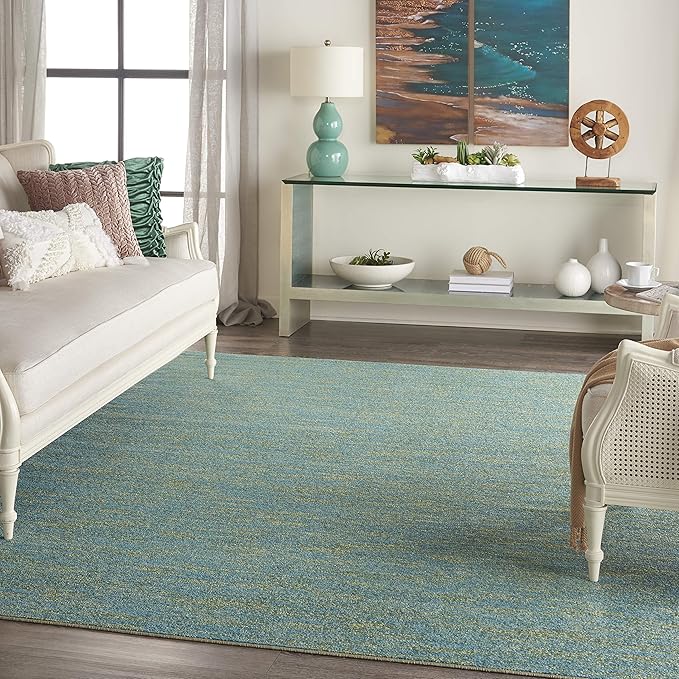 Nourison Essentials 120x168 Rectangle Fabric Area Rug in Blue/Green