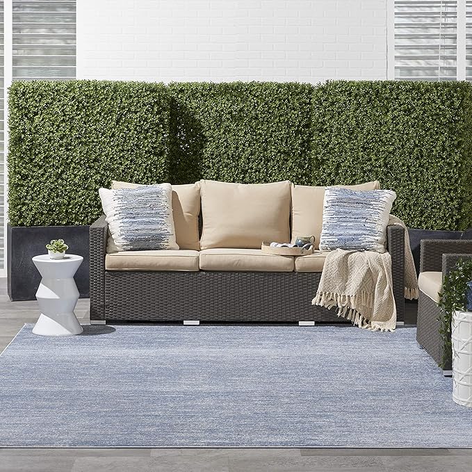 Nourison Essentials 108x108 Square Contemporary Fabric Area Rug in Blue/Gray