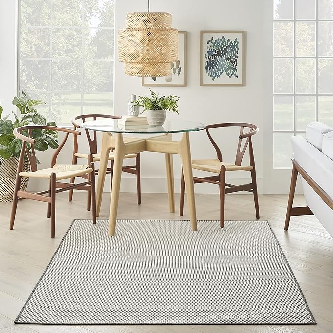 Nourison Courtyard Indoor/Outdoor Ivory Charcoal 6' x 9' Area Rug, Geometric, Easy Cleaning, Non Shedding, Bed Room, Living Room, Dining Room, Deck, Patio, Backyard (6x9)