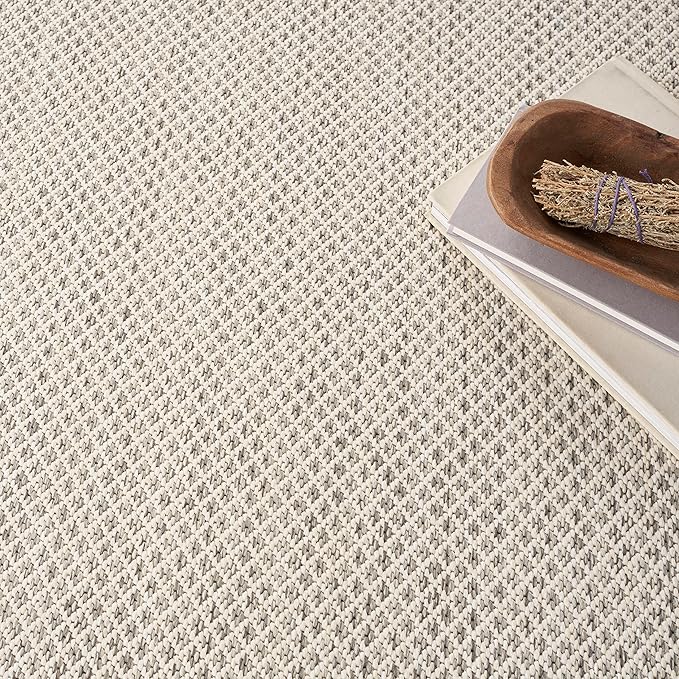 Nourison Courtyard Indoor/Outdoor Ivory/Silver 5' x Square Area Rug, Easy Cleaning, Non Shedding, Bed Room, Living Room, Dining Room, Backyard, Deck, Patio (5 Square)