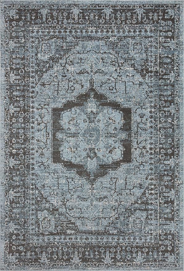 Loloi II Odette Collection ODT-08 Sky/Charcoal 5'-3" x 5'-3" Round Accent Rug