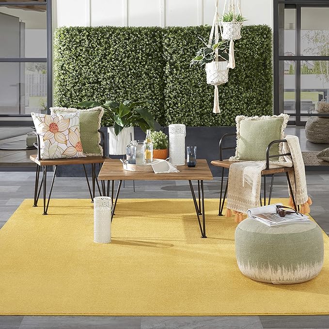 Nourison Essentials Indoor/Outdoor Yellow 10' x 14' Area Rug, Easy Cleaning, Non Shedding, Bed Room, Living Room, Dining Room, Backyard, Deck, Patio (10x14)