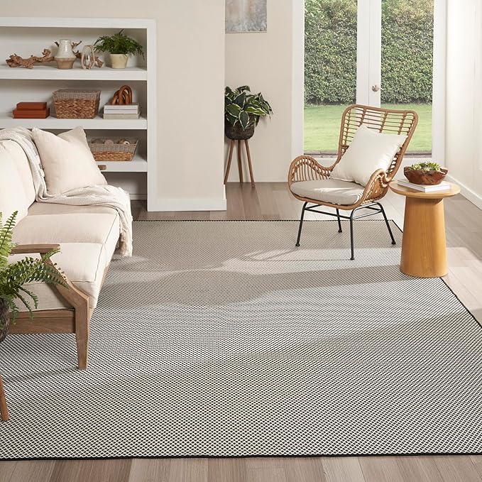 Nourison Courtyard Black White 8' x 10' Area Rug - Easy Clean, Non Shedding, Bed Room, Living Room, Dining Room, Kitchen (8' x 10')