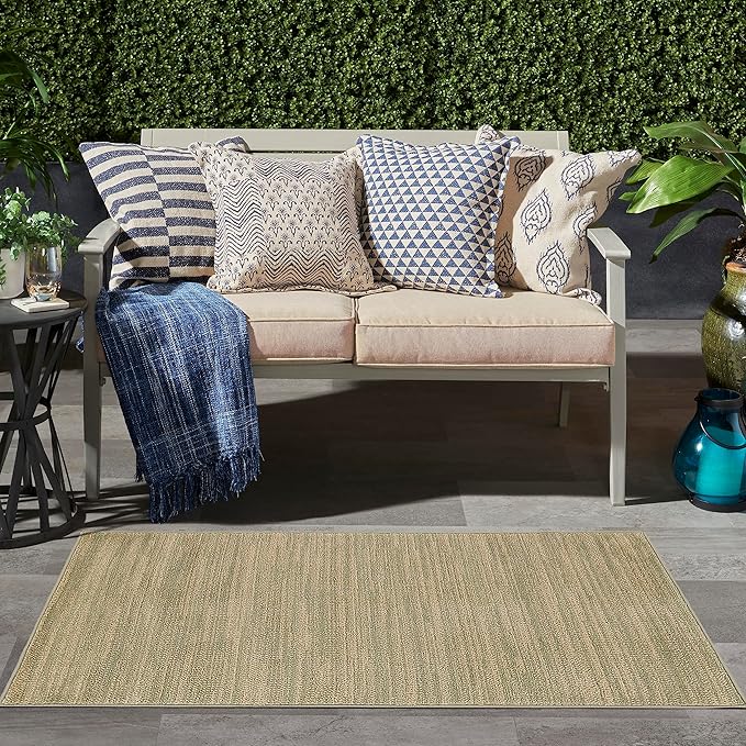 Nourison Essentials Indoor/Outdoor Green Gold 2' x 4' Area Rug, Easy Cleaning, Non Shedding, Bed Room, Living Room, Dining Room, Backyard, Deck, Patio (2x4)