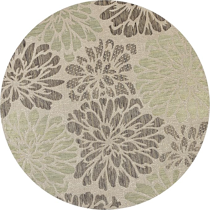 JONATHAN Y SMB110A-4R Zinnia Modern Floral Textured Weave Sage/Brown 4' Round Indoor/Outdoor Area Rug, Pet Friendly, Non-Shedding, Stain Resistant, Easy-Cleaning for Backyard, Patio, Porch
