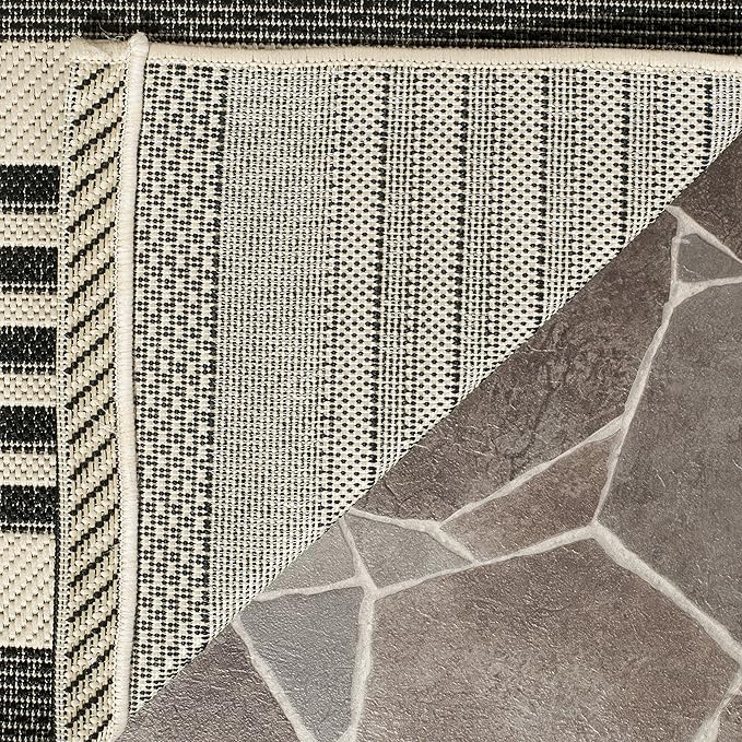 SAFAVIEH Courtyard Collection 2'3" x 22' Black/Bone CY6062 Stripe Indoor/ Outside Waterproof Easy cleansingPatio Backyard Mudroom Runner Mat