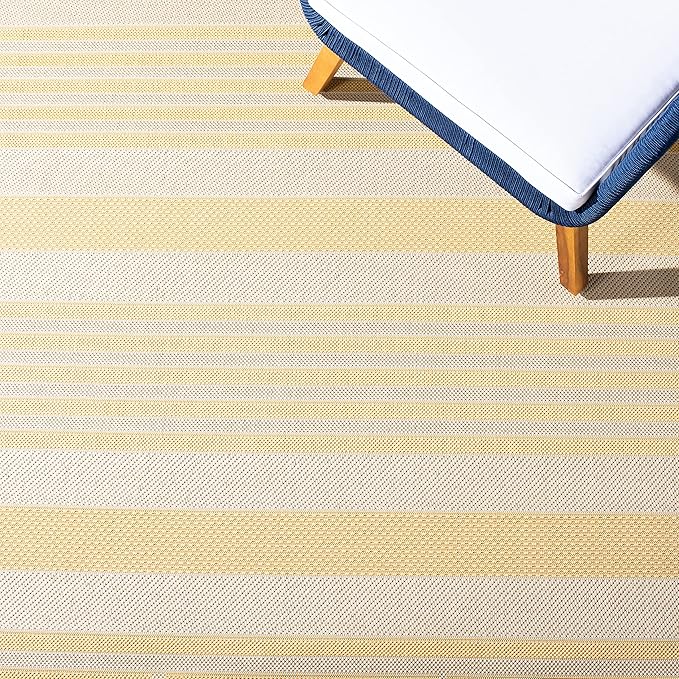 SAFAVIEH Courtyard Collection Area Rug - 5'3" x 7'7", Gold & Beige, Nautical Coastal Stripe Design, Non-Shedding & Easy Care, Indoor/Outdoor & Washable-Ideal for Patio, Backyard, Mudroom (CY6062-306)