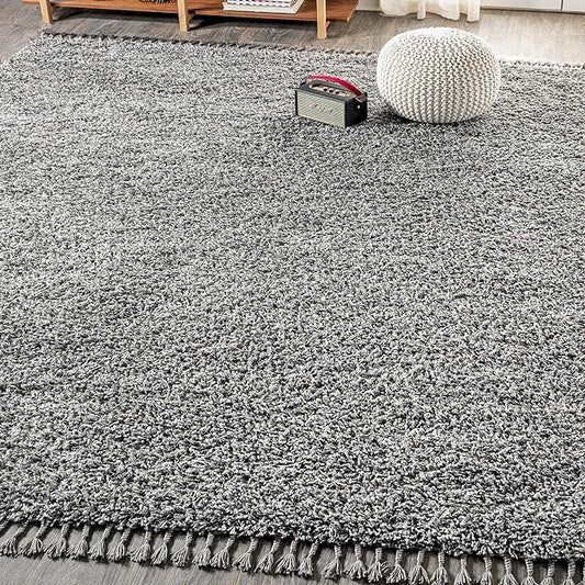 JONATHAN Y MCR100B-8 Mercer Shag Plush Tassel Indoor -Area Rug Bohemian Modern Contemporary Solid Easy-Cleaning Bedroom Kitchen Living Room, 8 X 10, Charcoal with Tassel