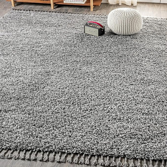 JONATHAN Y MCR100B-5 Mercer Shag Plush Tassel Indoor -Area Rug Bohemian Modern Contemporary Solid Easy-Cleaning Bedroom Kitchen Living Room, 5 X 8, Charcoal with Tassel