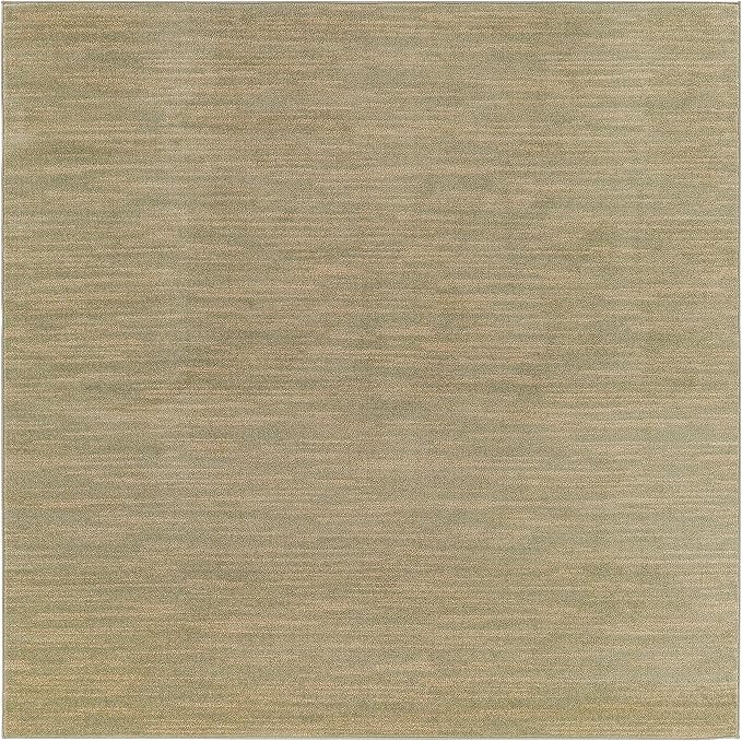 Nourison Essentials Indoor/Outdoor Green Gold 5' x Square Area Rug, Easy Cleaning, Non Shedding, Bed Room, Living Room, Dining Room, Backyard, Deck, Patio (5 Square)