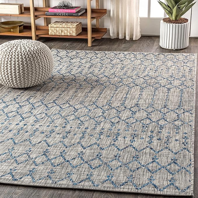 JONATHAN Y SMB108A-9 Ourika Moroccan Geometric Textured Weave Indoor Outdoor Area Rug, Bohemian, Rustic, Scandinavian Easy Cleaning,Bedroom,Kitchen,Backyard,Patio,Non Shedding, Light Gray/Navy, 9 X 12