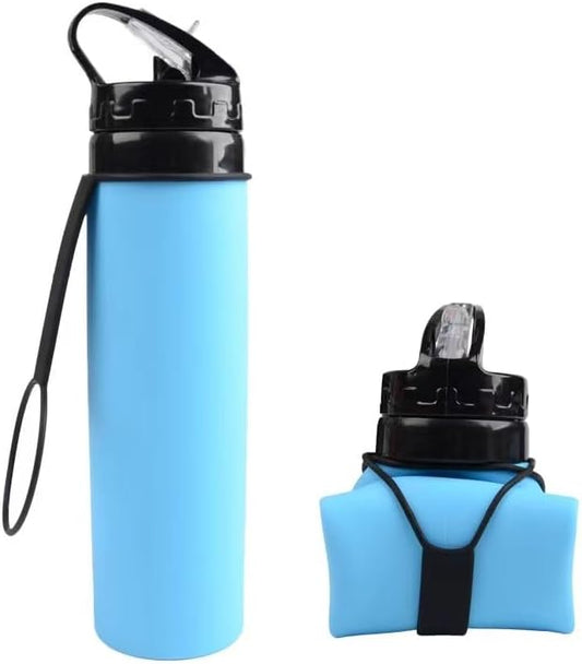 Collapsible Water Bottles 20oz, Leak Proof, BPA-Free, Foldable Silicone Travel Water Bottle for Cycling, Hiking, Outdoors Sapphire Blue