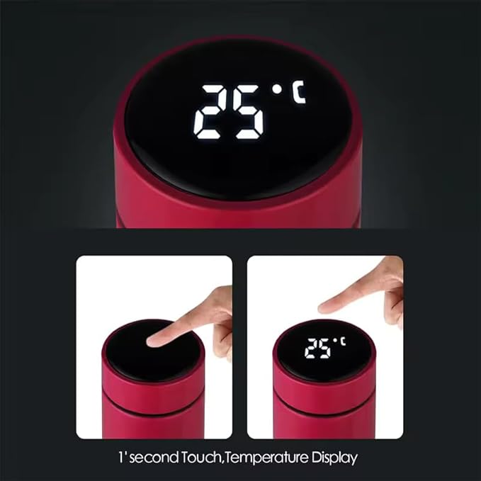 Smart Stainless Steel Water Bottle with LED Temperature Display, 16oz (480ml), Double Wall, Reusable Tumbler (Black)
