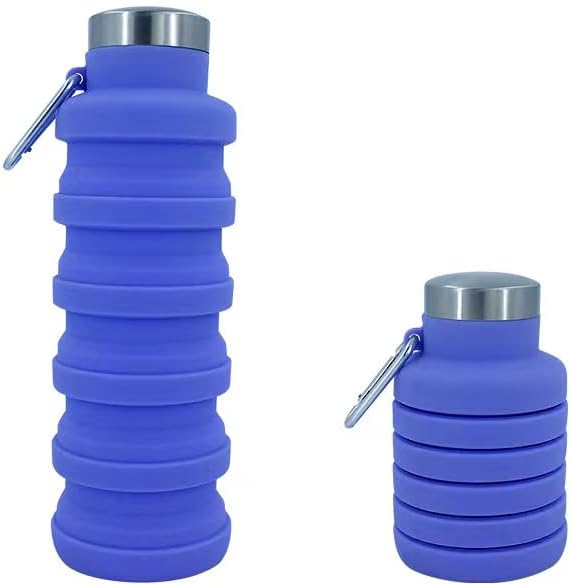 Collapsible Water Bottles 17oz, Odorless BPA-Free Silicone, Leak-Proof Foldable Reusable Bottle - Perfect for Travel Sports Gym Hiking Camping Cycling - Purple