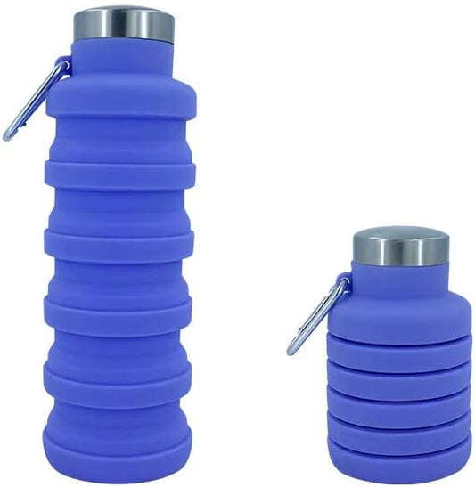 Collapsible Water Bottles 17oz, Odorless BPA-Free Silicone, Leak-Proof Foldable Reusable Bottle - Perfect for Travel Sports Gym Hiking Camping Cycling - Purple