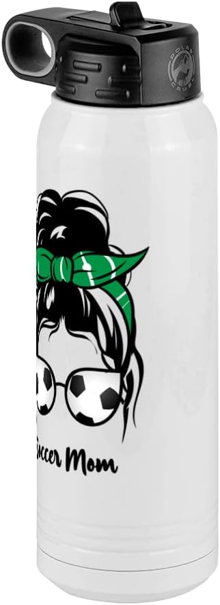 Soccer Mom Water Bottle, Messy Bun, White 30 oz Polar Camel with Straw Lid, Stainless Steel, Vacuum Insulated