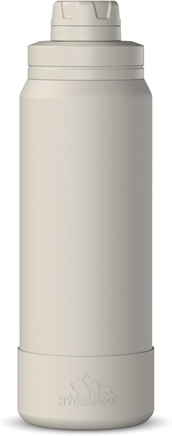 Hydrapeak 26oz Sport Insulated Water Bottle with Chug Lid, Leak & Spill Proof, Keeps Drinks Cold for 24 Hours, Hot for 12 Hours, Premium Stainless Steel Water Bottles (26oz, Stone)