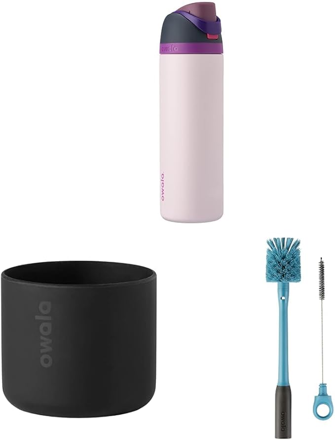 Owala FreeSip Insulated Stainless Steel Water Bottle & Silicone Water Bottle Boot, Anti-Slip Protective Sleeve & 2-in-1 Water Bottle Brush Cleaner and Water Bottle Straw Cleaner Brush