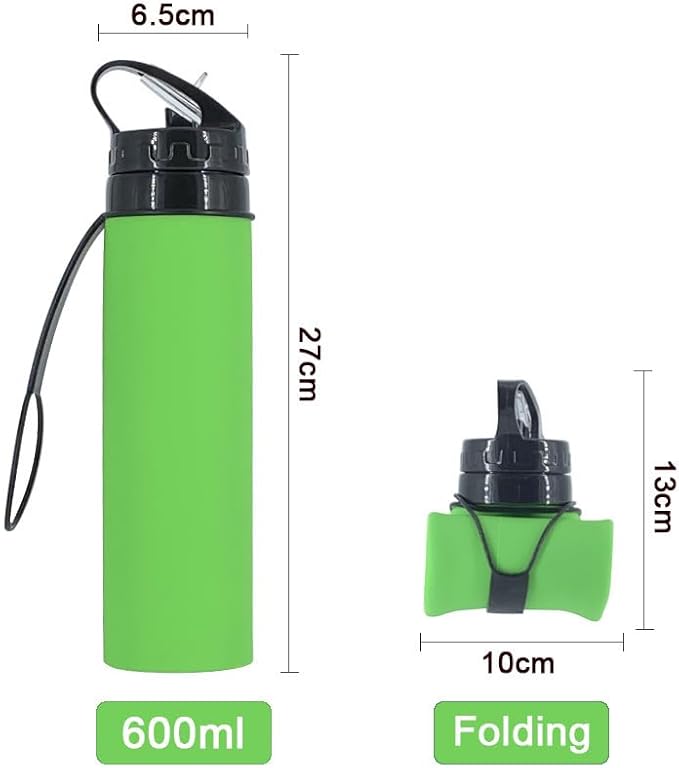 Collapsible Water Bottles 20oz, Leak Proof, BPA-Free, Foldable Silicone Travel Water Bottle for Cycling, Hiking, Outdoors Green
