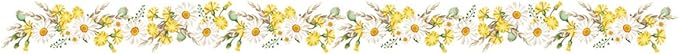 BIBITIME Yellow White Daisy Flower Wasit Skirting Line Sticker Nature Plants Theme Bedroom Wall Decal Kitchen Bathroom Tile Glass Window Decor