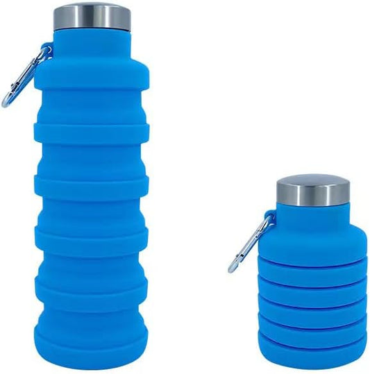Collapsible Water Bottles 12oz, Odorless BPA-Free Silicone, Leak-Proof Foldable Reusable Bottle - Perfect for Travel Sports Gym Hiking Camping Cycling - Light Blue