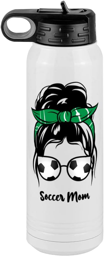 Soccer Mom Water Bottle, Messy Bun, White 30 oz Polar Camel with Straw Lid, Stainless Steel, Vacuum Insulated