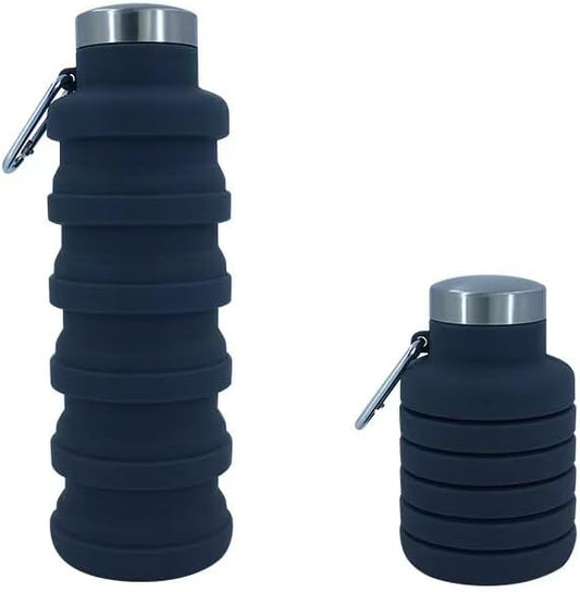 Collapsible Water Bottles 17oz, Odorless BPA-Free Silicone, Leak-Proof Foldable Reusable Bottle - Perfect for Travel Sports Gym Hiking Camping Cycling - Dark Gray