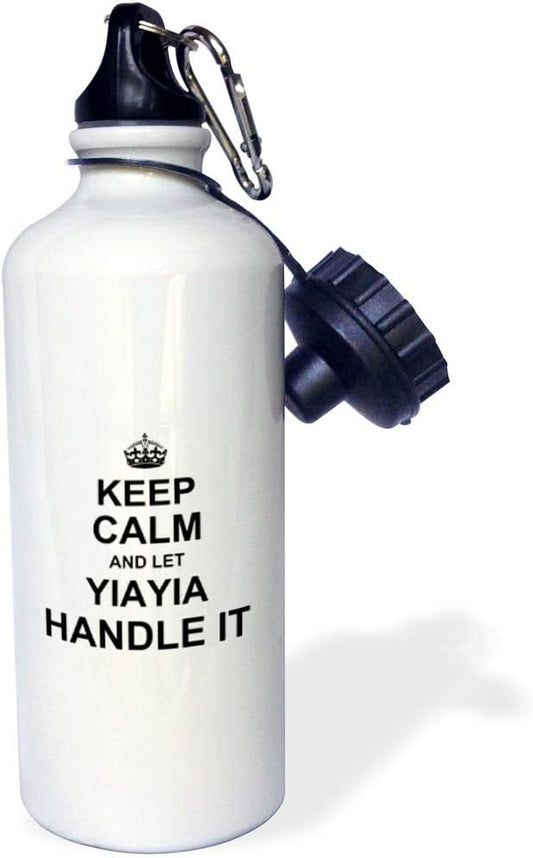 3dRose "Keep Calm & Let Yiayia Handle It Fun Funny Grandma Yia Gift Sports" Water Bottle, 21 oz, Natural