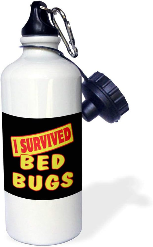 3dRose "I Survived Bed Bugs Survial Pride And Humor Design" Sports Water Bottle, 21 oz, White