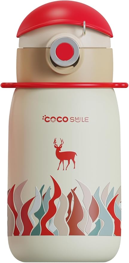 Thermal Vacuum Insulated Water Bottle with Straw & lid - Durable & Premium Design - Easy Open Button, Food Grade Stainless Steel - Dishwasher Safe kids cup (17 Oz)