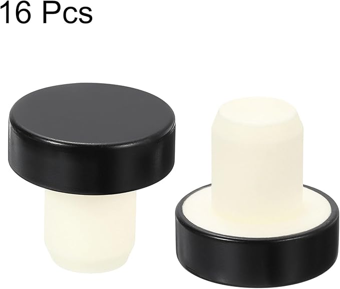 uxcell 16Pcs T-shaped Stoppers, 0.63inch Dia Cork Wine Stopper Reusable Wine Bottle Corks Sealing Plug for Wine Beer Beverage Bottle Crafts, Black