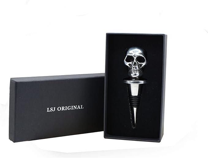 Silver Skull Bottle Wine Stoppers，Perfect Skull Theme Souvenirs Gifts for Men, Women