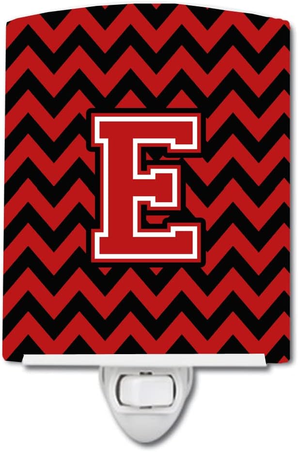 Caroline's Treasures CJ1047-ECNL Letter E Chevron Black and Red Ceramic Night Light Compact, UL-Certified, Ideal for Bedroom, Bathroom, Nursery, Hallway, Kitchen, 6x4x3, Multicolor