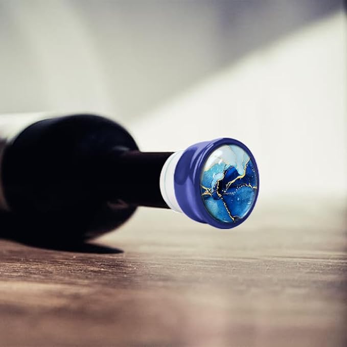 WIRESTER Set of 4 Ceramic Cork Decorative Wine Bottle Stoppers For Bar, Holiday, Party, Wedding - Marble Pattern