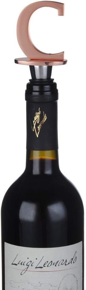 Wine and Beverage Bottle Stopper With Rose Gold Finish-Perfect Presents/Gift Idea for Valentines Day, Mothers Day, Fathers Day, Thanksgiving Day,C-Initial (Letter C)