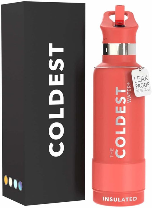 Coldest Water Bottle with Standard Mouth Straw Lid Metal Thermos Vacuum Insulated Stainless Steel l Reusable Leak Proof Cupholder Flask (21 oz, Crimson Red)