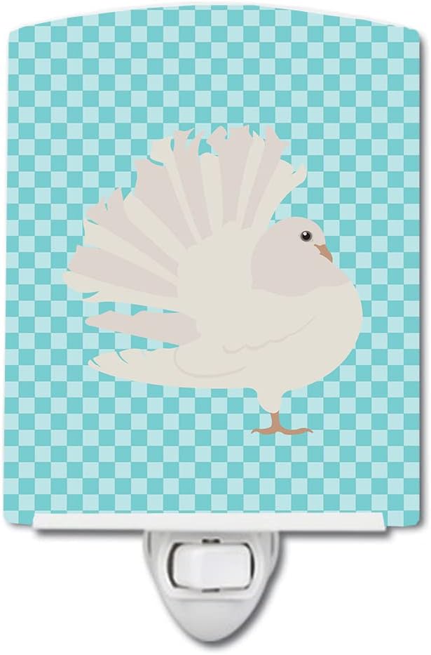 Caroline's Treasures BB8124CNL Silver Fantail Pigeon Blue Check Ceramic Night Light Compact, UL-Certified, Ideal for Bedroom, Bathroom, Nursery, Hallway, Kitchen, 6x4x3, Multicolor