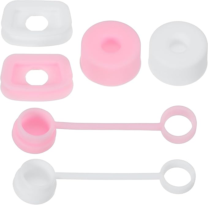PATIKIL Silicone Spill Stopper for Straw Cup 1.0 40oz/ 30oz, Set of 6 Tumbler Accessories Including 2 Straw Cover Cap, 2 Square Spill Stopper and 2 Round Leak Stopper, White/Pink