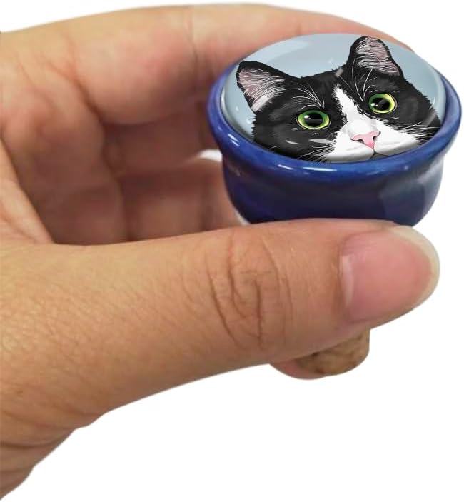 WIRESTER Set of 4 Ceramic Cork Decorative Wine Bottle Stoppers For Bar, Holiday, Party, Wedding - Cats Face On Solid Color