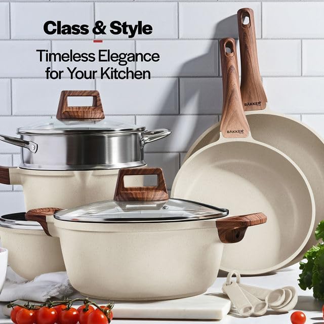 Bakken-Swiss 14-Piece Kitchen Cookware Set – Granite Non-Stick – Eco-Friendly – for All Stoves & Oven-Safe