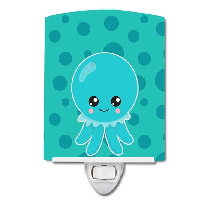 Caroline's Treasures BB8794CNL Ocean Octopus Blue Ceramic Night Light Compact, UL-Certified, Ideal for Bedroom, Bathroom, Nursery, Hallway, Kitchen, 6x4x3, Multicolor