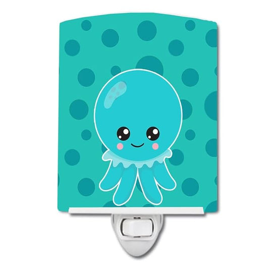 Caroline's Treasures BB8794CNL Ocean Octopus Blue Ceramic Night Light Compact, UL-Certified, Ideal for Bedroom, Bathroom, Nursery, Hallway, Kitchen, 6x4x3, Multicolor