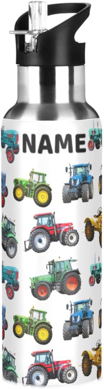 Tractor Stainless Steel Water Bottle with Straw Lid - 20 Oz Sports Insulated Water Bottle Thermos for Sport Gym Outdoor Travel School