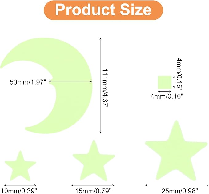 uxcell Glow Stars and Moon, Glow in The Dark Stickers, Stars and Squares Wall Decals Glowing Decal Decoration for Ceiling and Wall