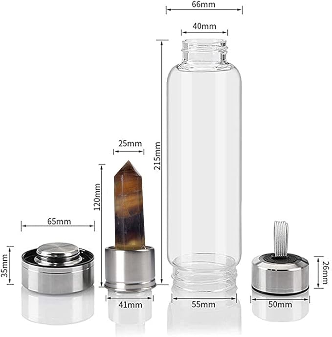 Crystal Glass Water Bottle Energy Quartz Gemstone Water Bottle with Changeable Natural Crystal Center for Healing and Wellness Yellow Fluorite