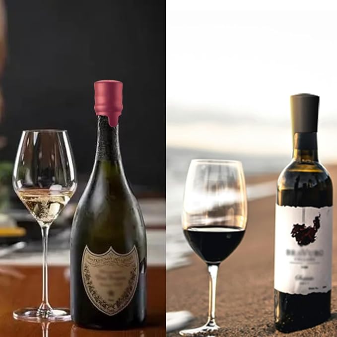 Silicone Wine Stopper Reusable Wine Bottle Stopper, 8Pcs Champagne Stoppers for Bottles, Food Grade Rubber Wine Stoppers for Wine Bottles (Black+Red)