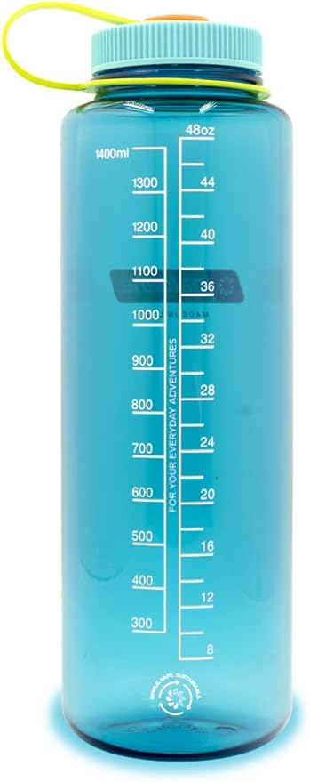 Nalgene Sustain Tritan BPA-Free Water Bottle Made with Material Derived from 50% Plastic Waste, 48 OZ, Wide Mouth, Cerulean