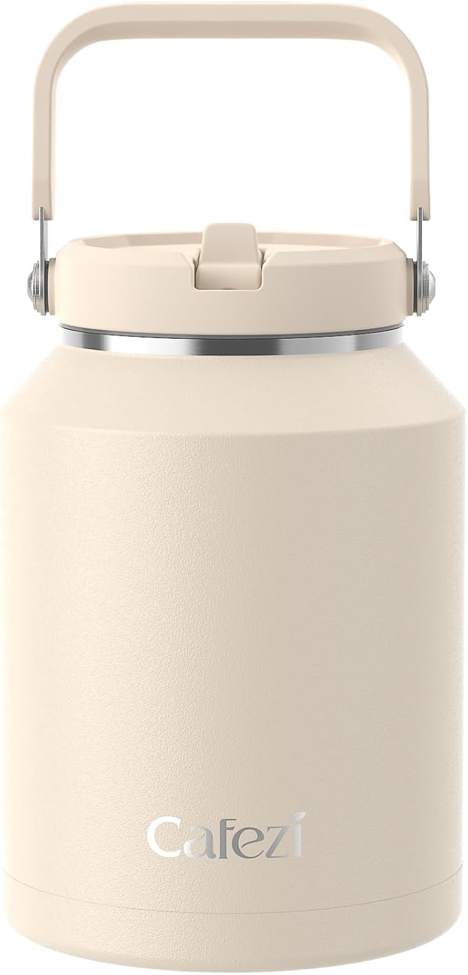 64oz Insulated Water Bottle, Stainless Steel Water Bottles with Flip Straw and Top Handle, Leak Proof, Iced for 34 Hours, 64 oz Tumbler